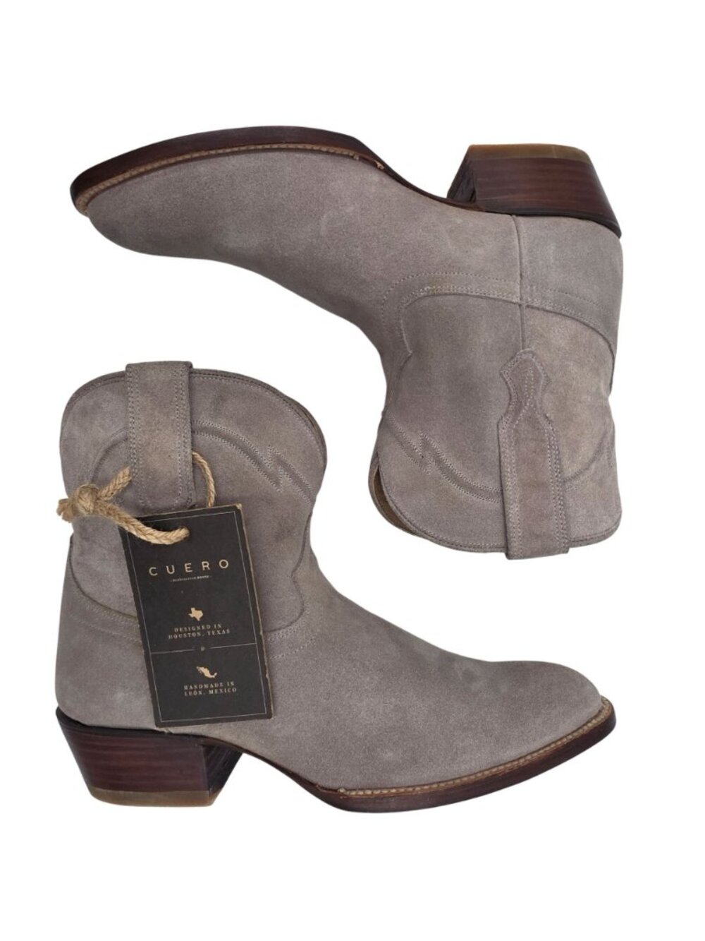 NEW Cuero Womens size 10B Suede Taupe Grey Ankle Cowboy Western Booties Handmade - Picture 4 of 16